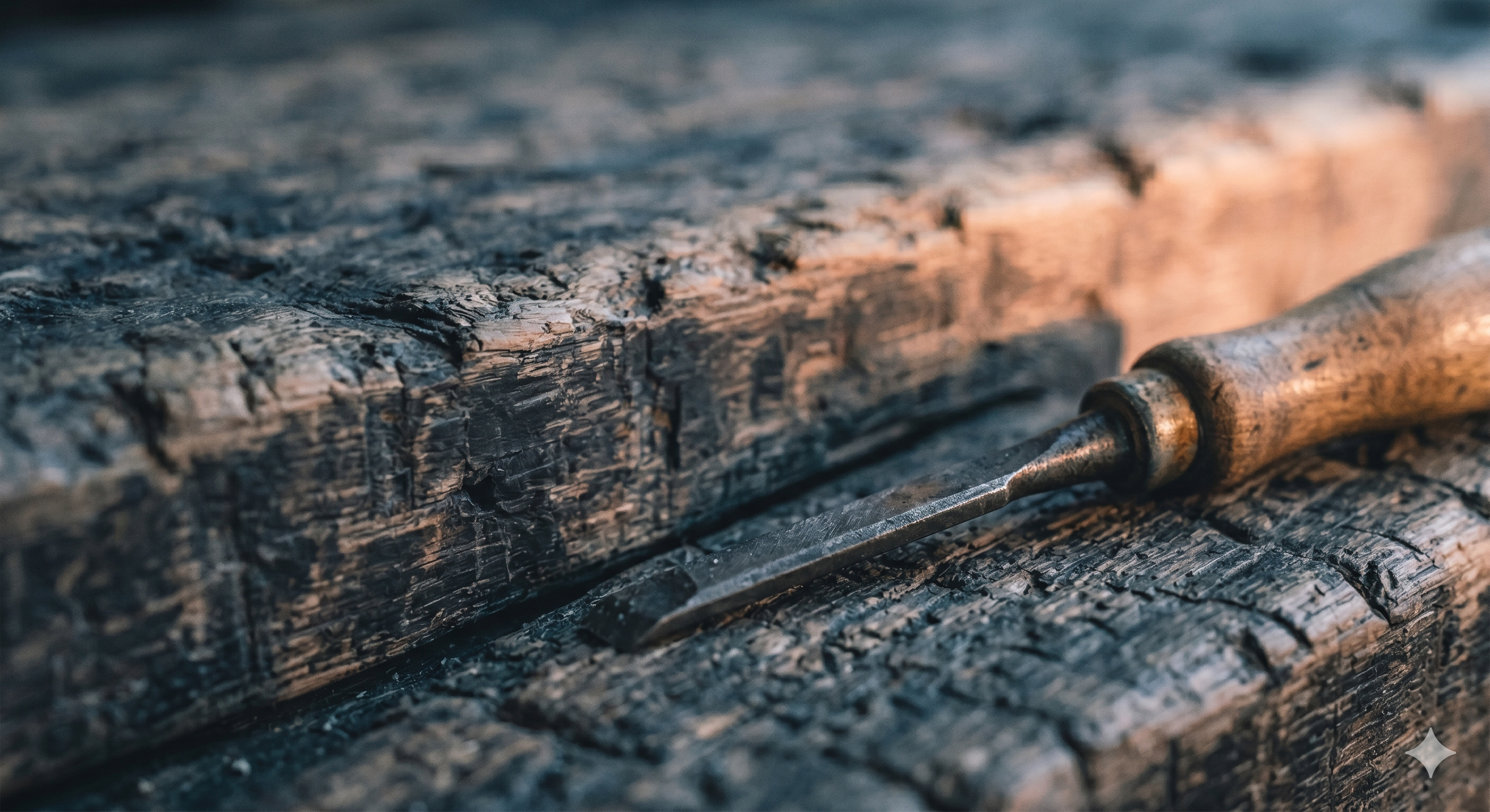 Stechbeitel auf gemasertem Holz