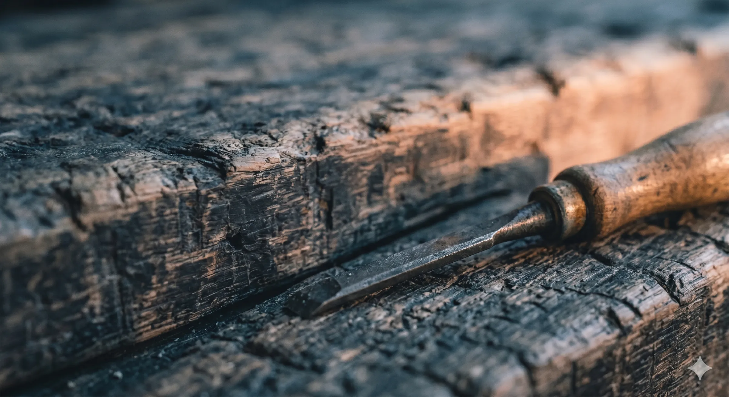 Stechbeitel auf gemasertem Holz